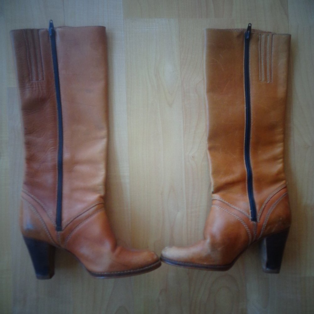 VINTAGE Cowboy Western Heel Leather Zip Boots